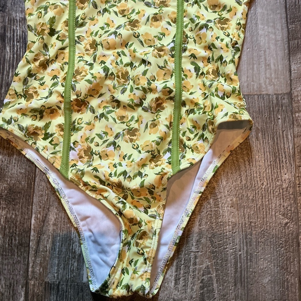 Floral Yellow and Green One-Piece Swimsuit Size Small - Picture 2 of 9